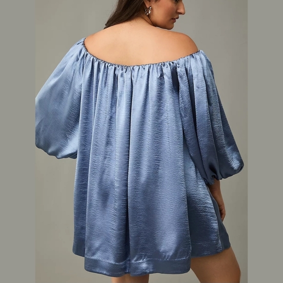 NWT Anthropologie Shine Mini Dress Off The Shoulder Blue Size Small - Picture 8 of 16
